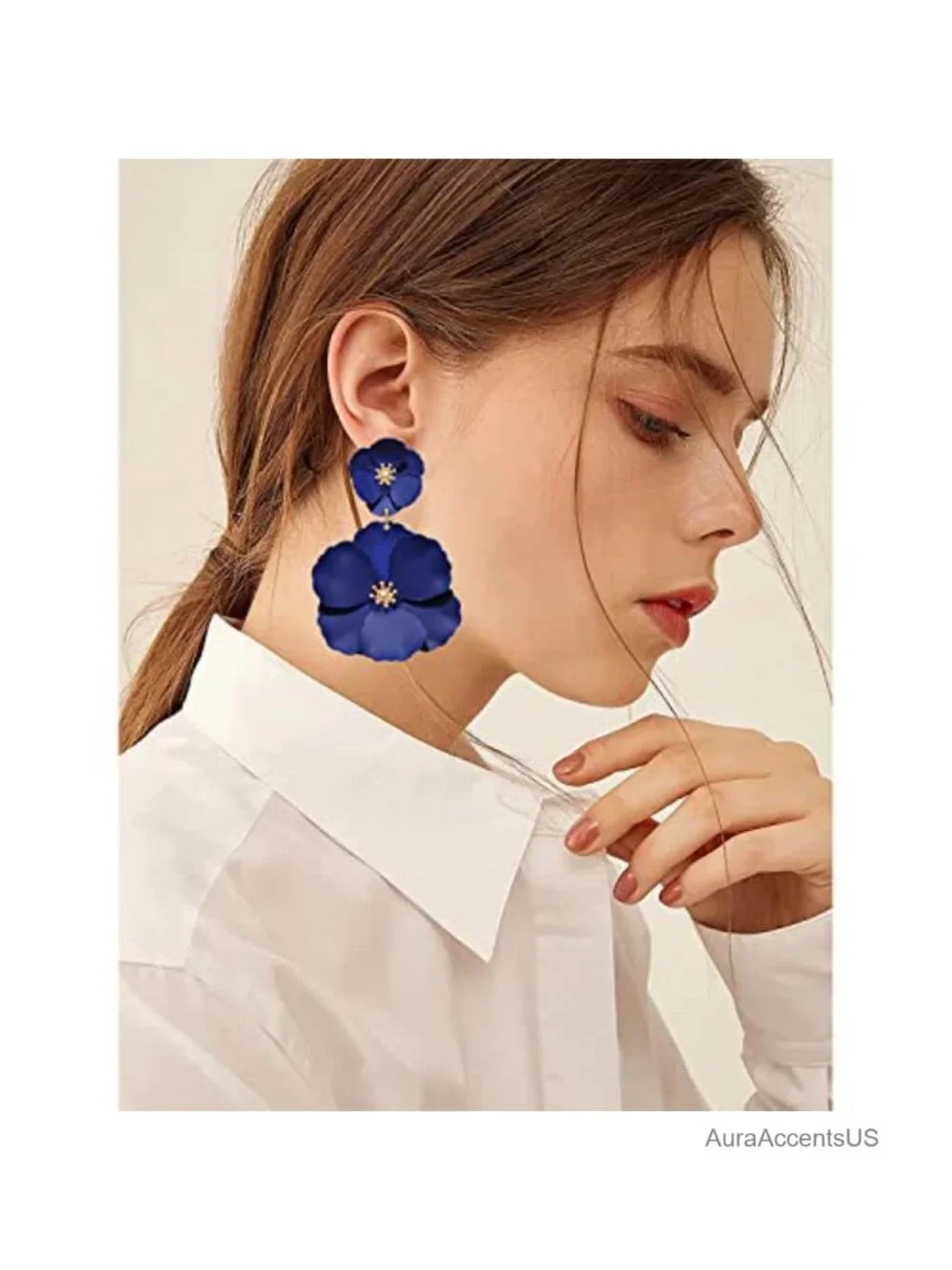 Boho Flower Dangle Earrings Layered Floral Drop Statement Stud Earrings for